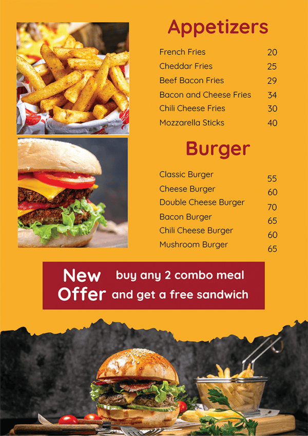  Fast food menu PSD |  Burger menu psd