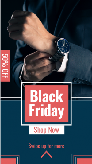 Black Friday sale story template with a man wears hand watch