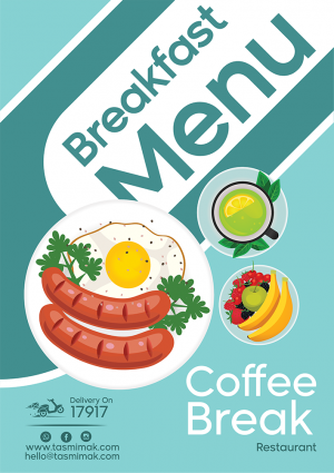 Editable breakfast menu template with turquoise color