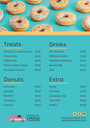  Dessert and drinks menu template with turquoise background