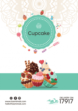 Cakes | Cupcakes menu design with turquoise background 