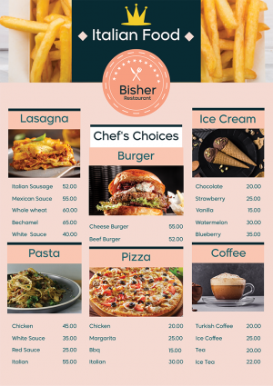 Italian restaurant menu template