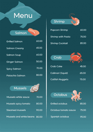 Seafood menu template |  Food menu design