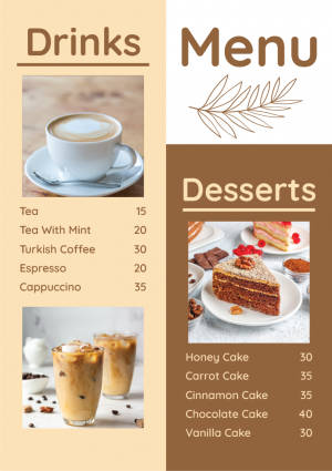 Coffee shop menu list with price |  cafe menu template