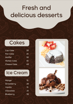 Chocolate menu card |  Dessert menu template