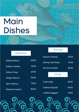  تصميم غلاف منيو مطعم أسماك مع قائمة طعام 