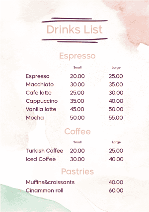  simple coffee shop menu |  Menus cafe