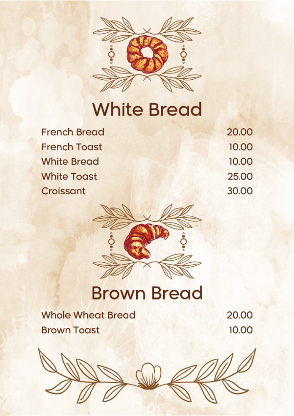 Bakery Menu Templates | Bakery Menu Card Design