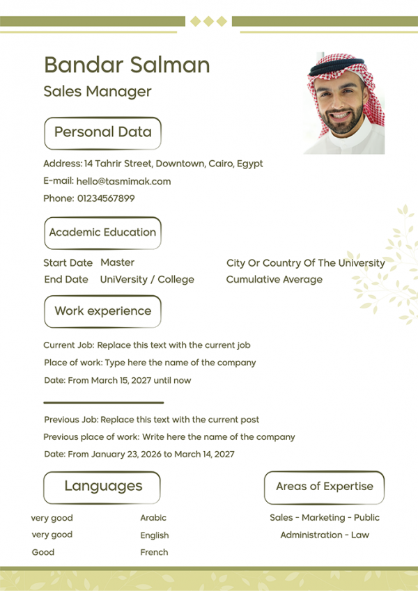 Unique Resume Templates |  Arabic CV Template PSD