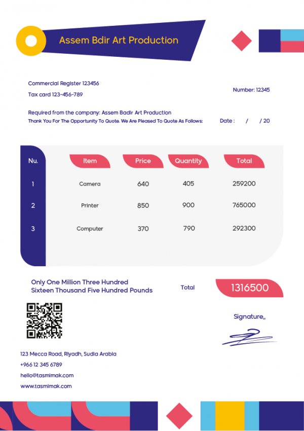 Sales invoice template Excel |  E-Invoice QR Code