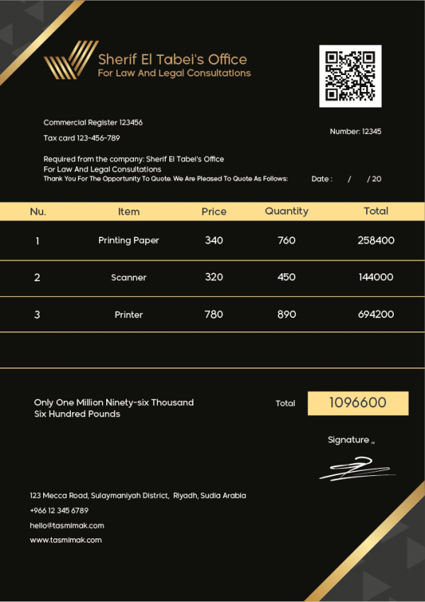 E-Invoice Saudi Arabia | Sales Invoice Template PSD