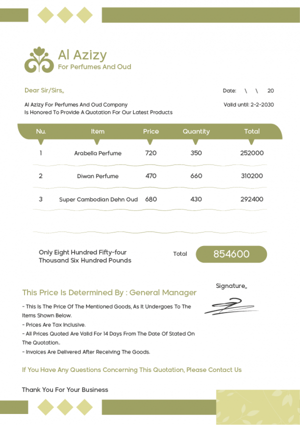 Quotation Template Doc | Price Quotation Form