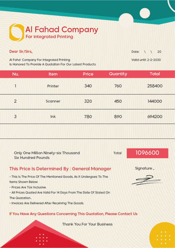 Price Quotation Template Design | Service Quotation Sample