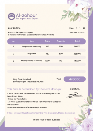 Price Quotation | Quotation Template Word | Offer Price Form