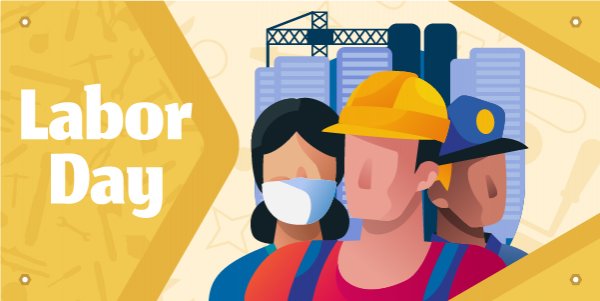 Labour Day Celebration Twitter Post Design with Worker Characters