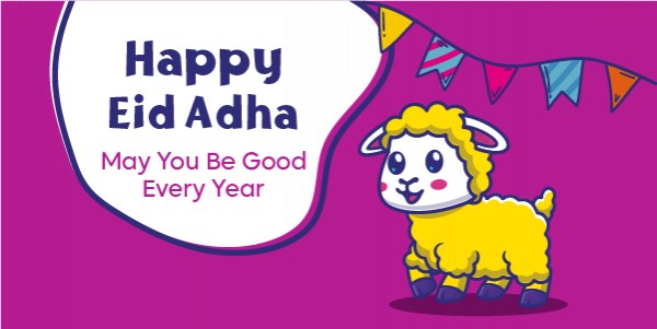 Eid al adha Greeting Twitter Post Template with Colorful Sheep