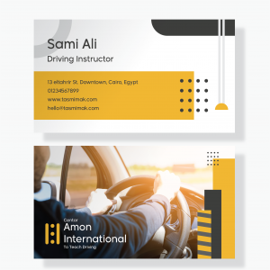 بطاقة عمل مدرب تعليم قيادة السيارات | تصميم بزنس كارد تعليم السواقة