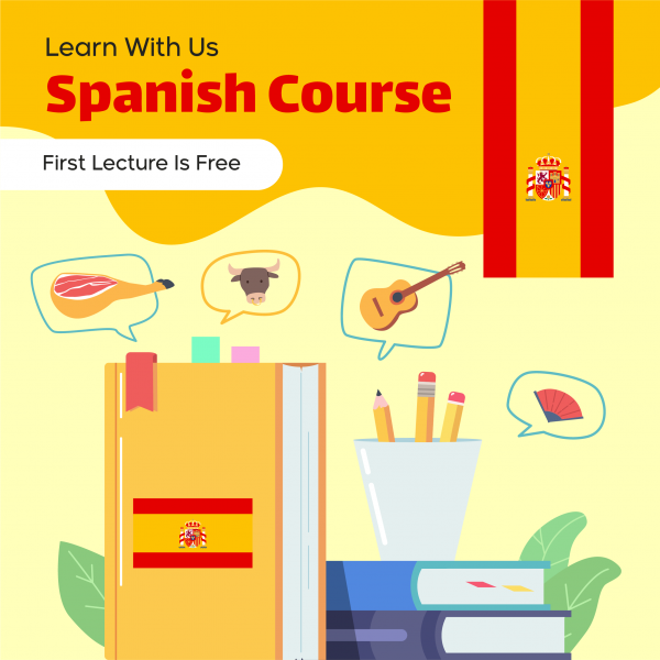 تصميم اعلان فيس بوك دورة تعليم اللغة الاسبانية