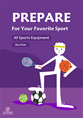 Sport Equipment Poster Design with Funny Cartoon man