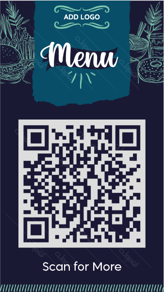 Custom Modern Dark Blue QR Code Menu Fish Restaurant. Enjoy it!