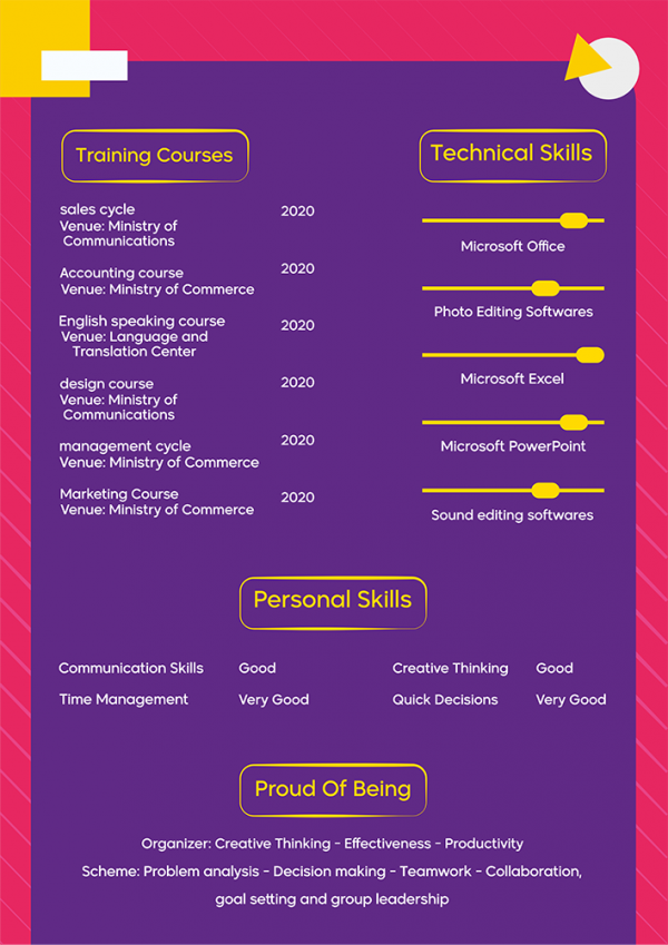 سيرة ذاتية جاهزة للتعديل عصرية لون بنفسجي. قم بالتعديل الآن