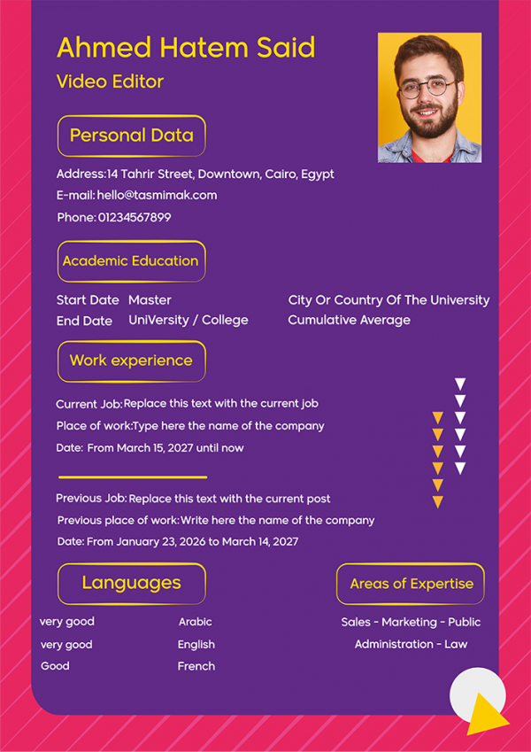 Ready Made Attractive Purple CV Template. Edit It Now!