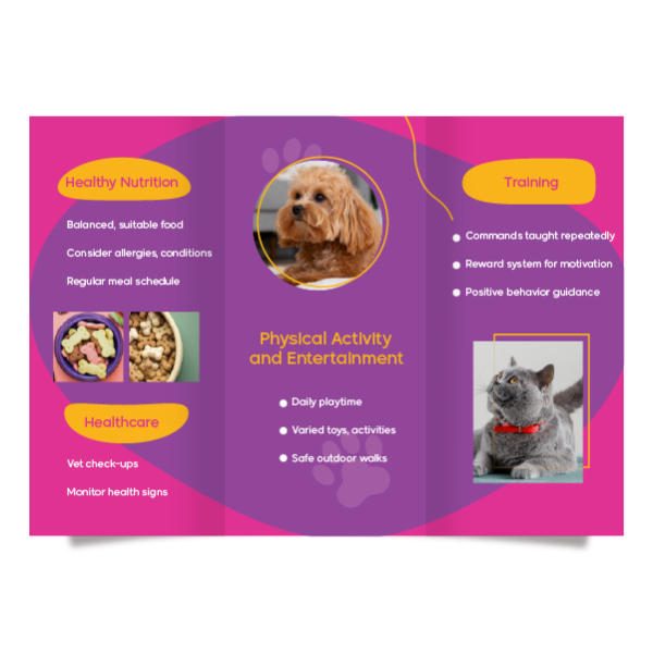 Custom Pink Inspirational Pet Care Brochure Template. Get It