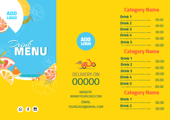 Summer Drinks menu maker | Menu Design Images  | Beverages Menu Design Template | Custom Drink Menu Templates 2 Previews
