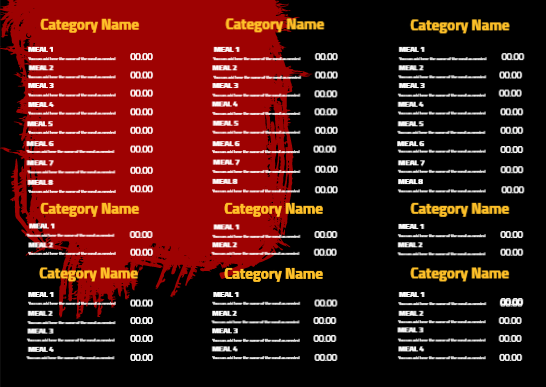 Online Arabic menu with a red and black background and  food shapes design   | Restaurant and Cafe Pamphlet menus 3 Previews