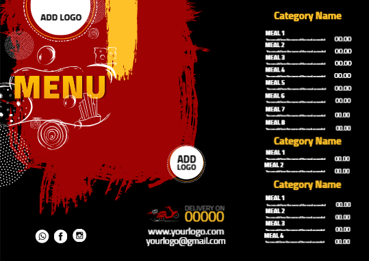 Online Arabic menu with a red and black background and  food shapes design   | Restaurant and Cafe Pamphlet menus 2 Previews