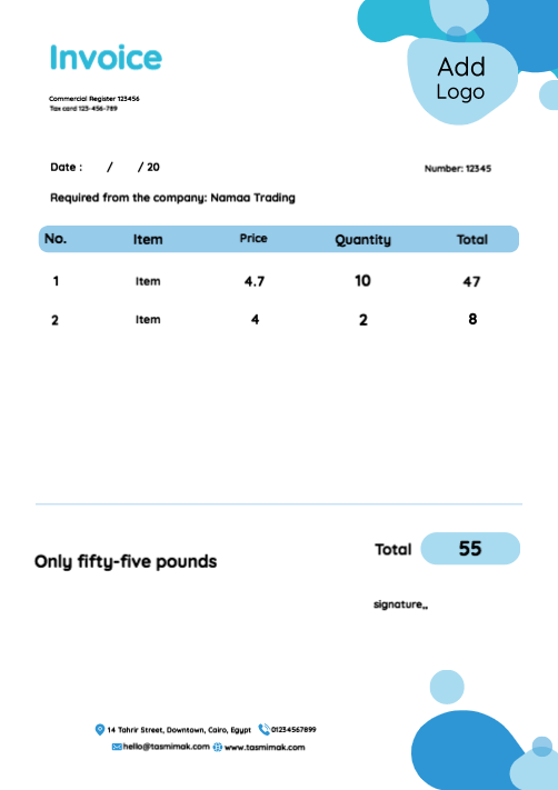 Design Invoice template with blue color   | Invoice Free and Premium printable, editable Templates 1 Previews