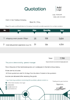 Service quotation template online with dark green   | Quotation template 1 Previews