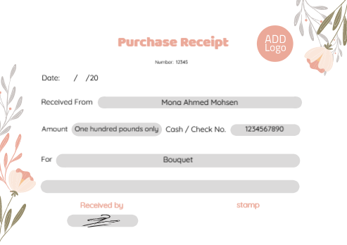 Design purchase receipt template with pink roses   | Cash Receipt Voucher Templates | Payment Receipt Voucher Design 1 Previews