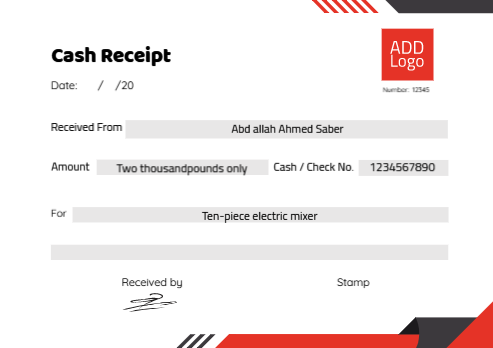 Cash receipts template design online with red and black color   | Cash Receipt Voucher Templates | Payment Receipt Voucher Design 1 Previews