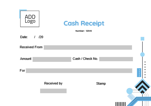 Cash receipt with different black and blue geometric shapes  | Cash Receipt Voucher Templates | Payment Receipt Voucher Design 0 Previews