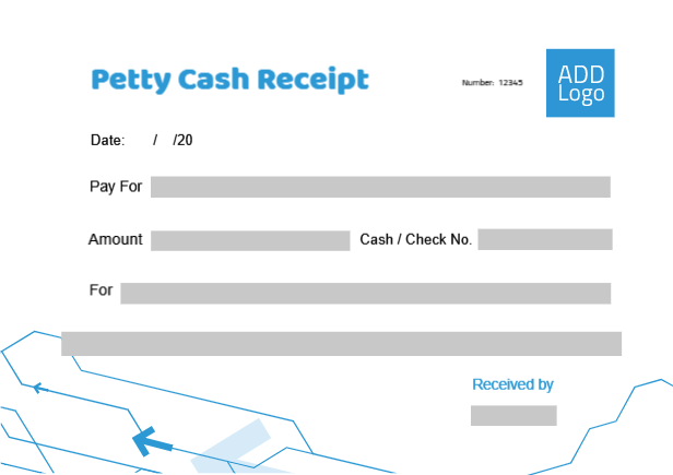 Petty cash receipt voucher template with blue geomatric shapes   | Petty Cash Receipt Designs, Themes and Customizable Templates 1 Previews